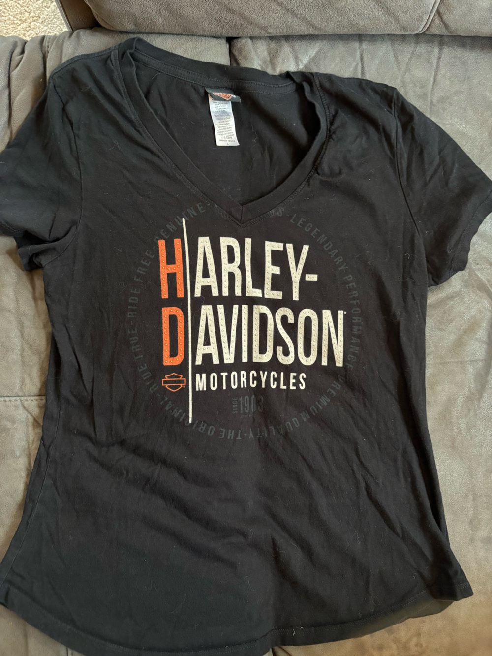 Alaska Harley-Davidson Black Tee with Orange and Cream Logo